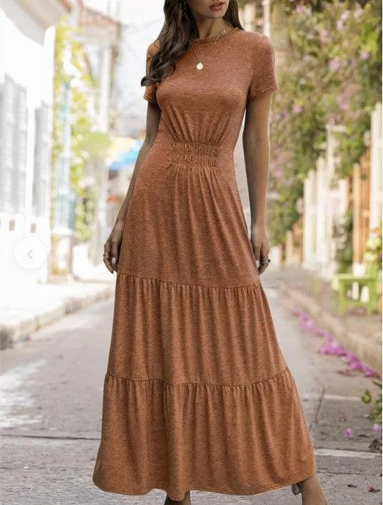 Versatile sundress Layering-Piece Short sleeve round neck large swing dress