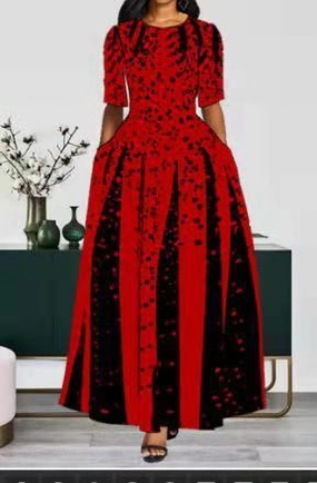 Smooth Detail Front-Zip European and American digital print dress