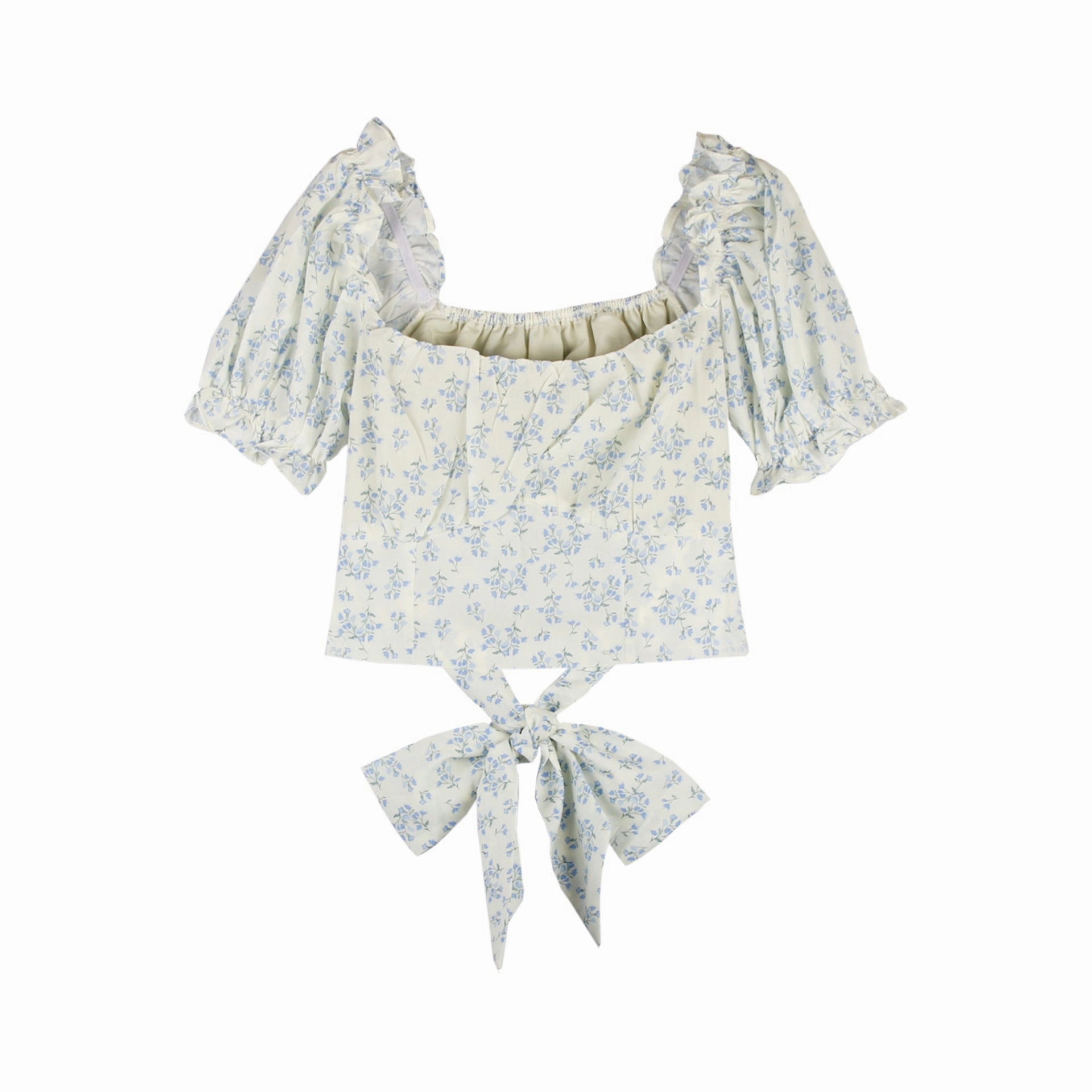 French Gentle Sweet Square Collar Puff Sleeve Shirt For Women Job Interview Weekend Outing