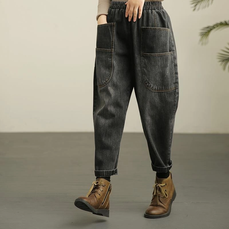 Daily Essential Weekender Wear Vintage Do Old Dark Jeans Women's Loose Wide Leg Pants