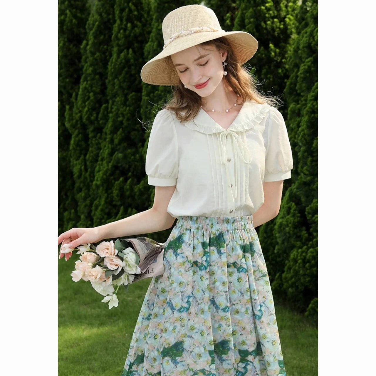 Autumn Fresh Lace-up Collar Blouse Breathable Underarm Vents