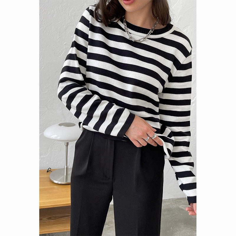 Timeless Appeal Round Neck Knitted Striped Sweater