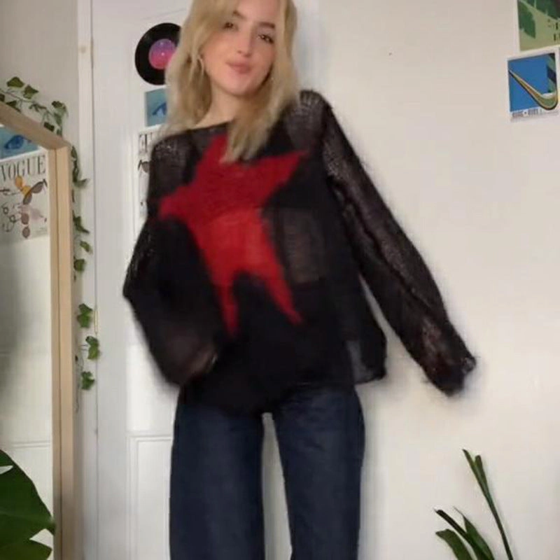 Round Neck Pullover Knit Haimao Star Sweater Loose Weave