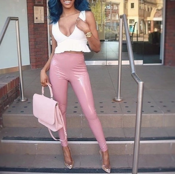 Flexible Knees Explosive Sexy Buttocks Leggings Nightclub Women Mirror Bright Leather Plus Size