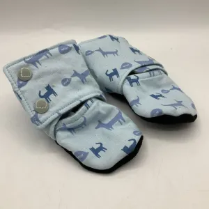 Size 9-12m: Beaneroobaby Blue Cats & Dogs Print Soft Leather Sole Booties-NEW Sporty