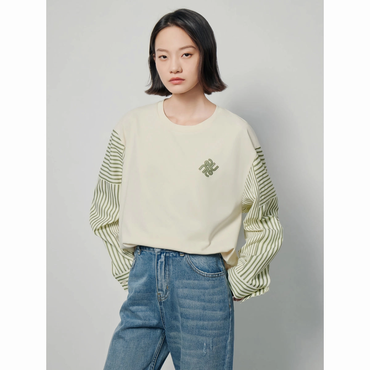 Women??s Contrast Color Patchwork Pullover - Spring Sweatshirt Ribbed Hemming