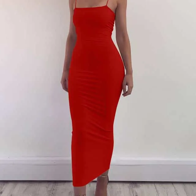 Party Perfect Eco-Lining Women's Spaghetti Strap Backless Maxi Dress