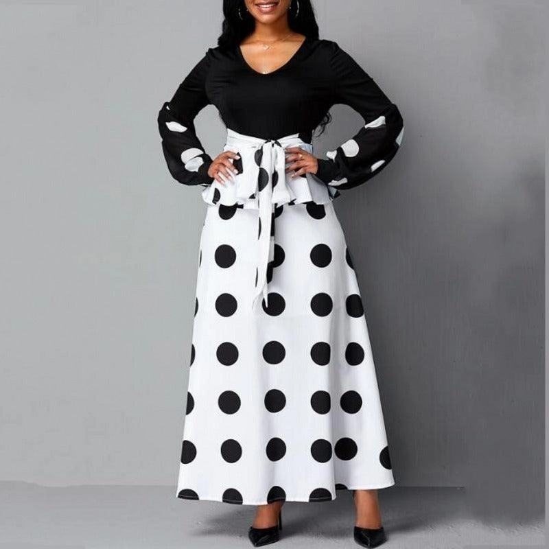 Women's mesh stitching high waist Polka Print Dress Timeless Vibe