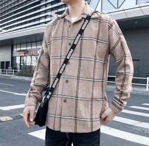 Fashion All-Match Retro Male Woolen Plaid Trench Coat Effortless Travel Wear Double layer fabric