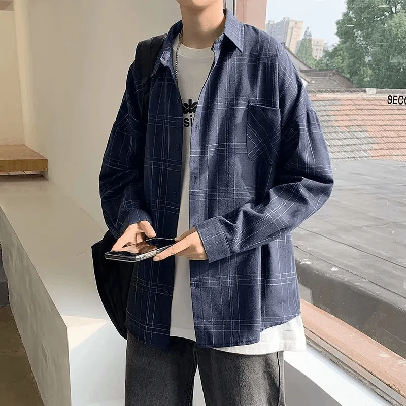 Tactical Wear Draft Block Fashion Casual Men'S Long-Sleeved Plaid Shirt