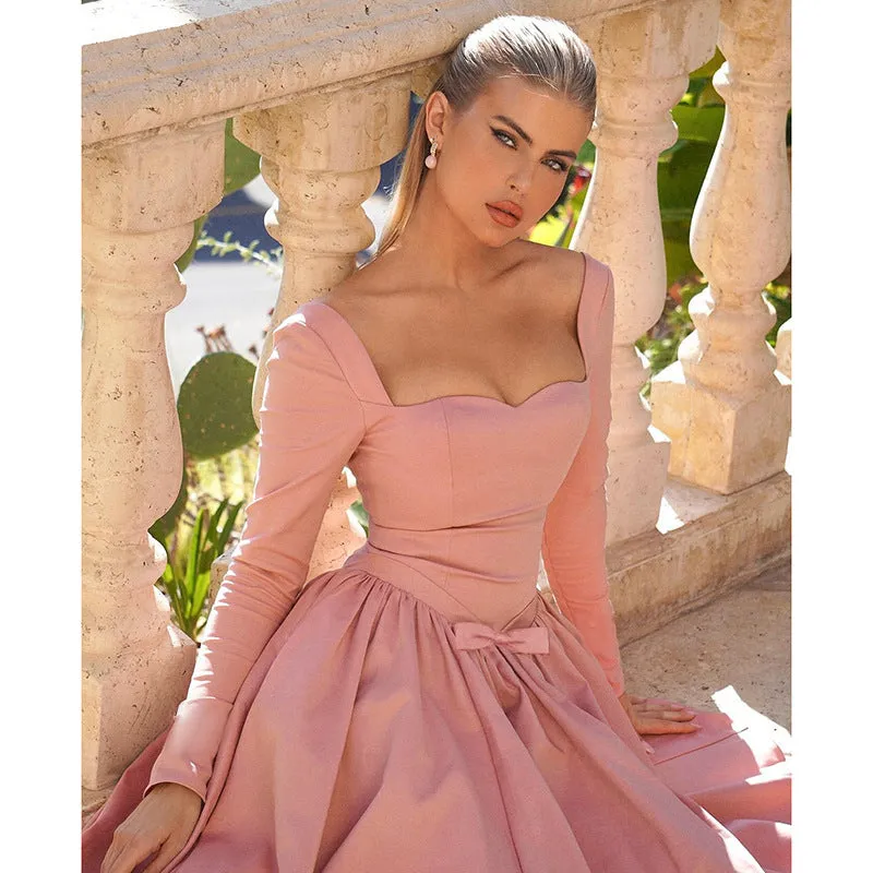 Fashion Elegant Square Collar Dress Women Sleek Outline