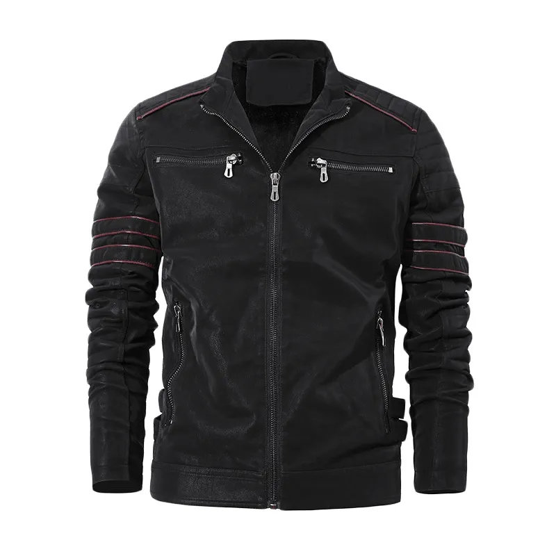 Men'S Autumn and Winter Fleece Leather Jacket Ergonomic Tailoring Durable Water Repellent Finish