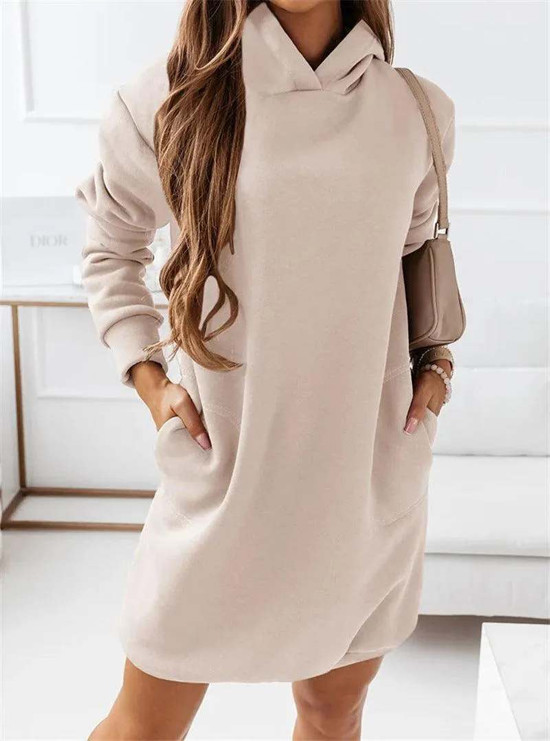 Fashion Hooded Long-sleeved Solid Color Women's Dress Comfortable Layer Comfortable Silhouette