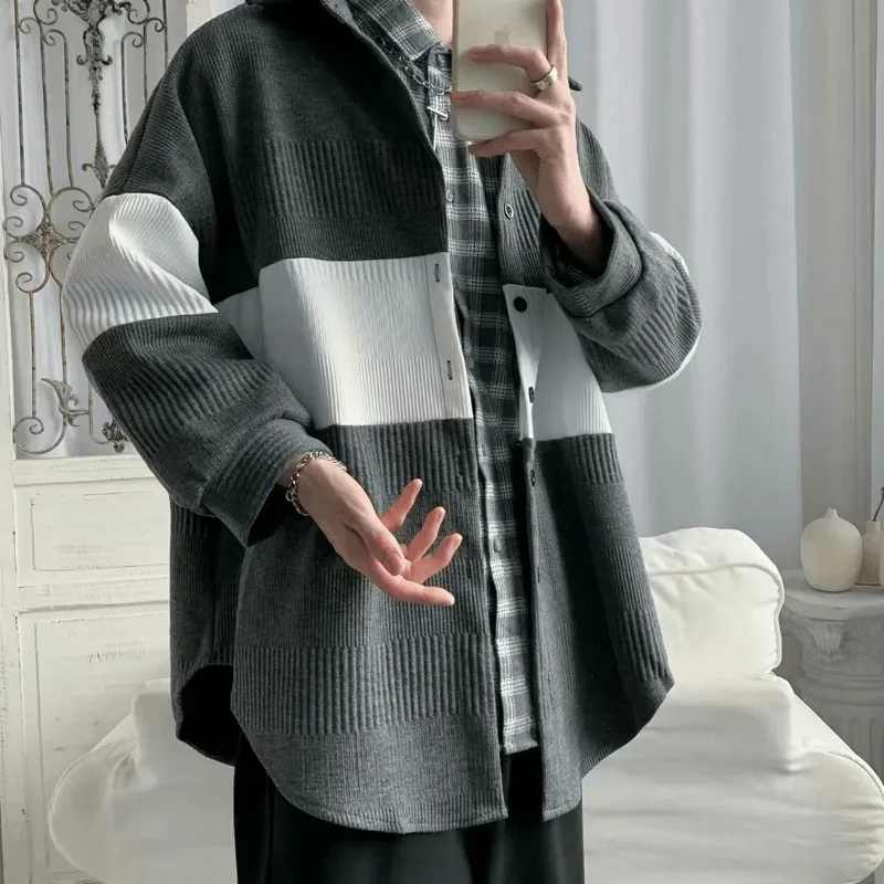 Fashion Men'S Loose Stitching Woolen Coat Comfy Wearable Light Weight