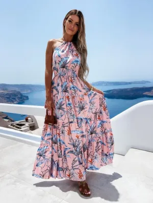 Anniversary-Event Fashion Sexy Floral Halter Dress