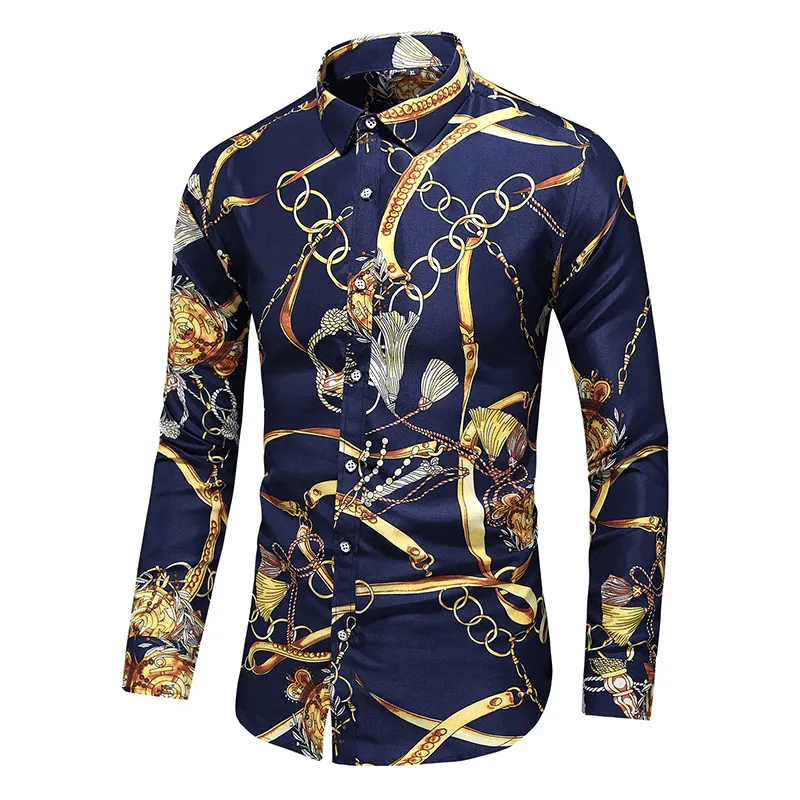 easy to pair Fashion Simple Men'S Printed Long-Sleeved Shirt
