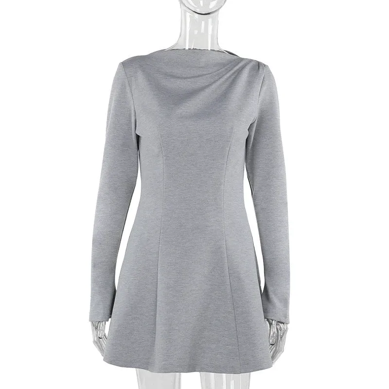 Dual Tones Fashion Slim-fitting Simple Long Sleeve Dress Women