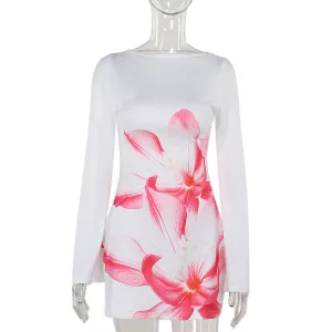 Evening Event Chilly Weather Wear Fashion Slim Flower Long Sleeve Dress Women