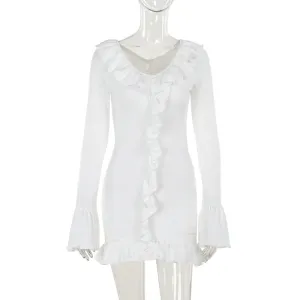 Fashion Slim Knit Ruffled Long Sleeve Dress Women Daytime Mood