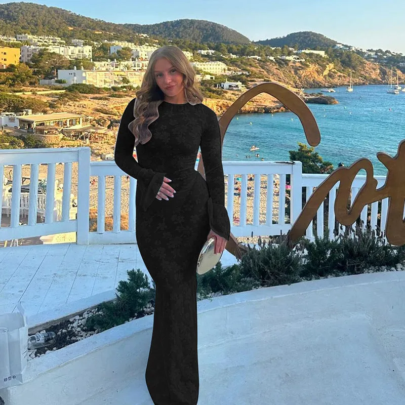 foldable Fashion Slim Ladies Backless Lace Up Round Neck Dress