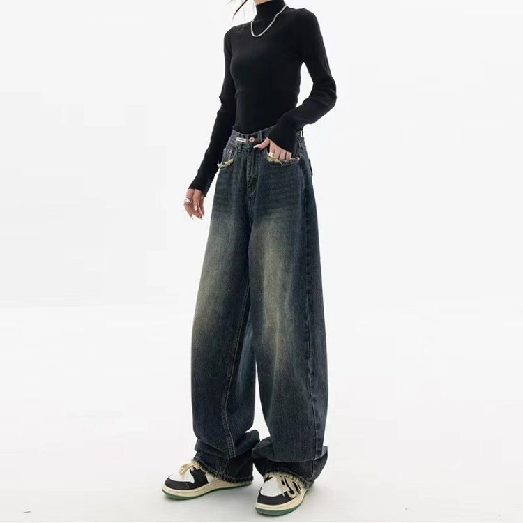 Fashion Trend Alphabet Jeans Children Straight Loose Wide Leg Pants City Walk Weekend Warrior Trendy Sunny Vibes