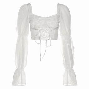 Flexible Movement Classic Fit Fashion Women's Fashion Clothing Square Collar Midriff-baring Long Sleeve Top