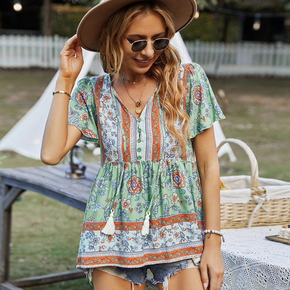 Vibrant color Fashion Women's Wear Bohemian Casual Vacation Style Top