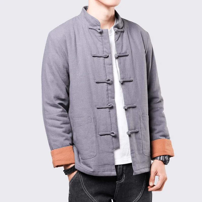 Fashionable and Simple Men'S Disc Button Padded Jacket SnapFastenings Thick Fabric