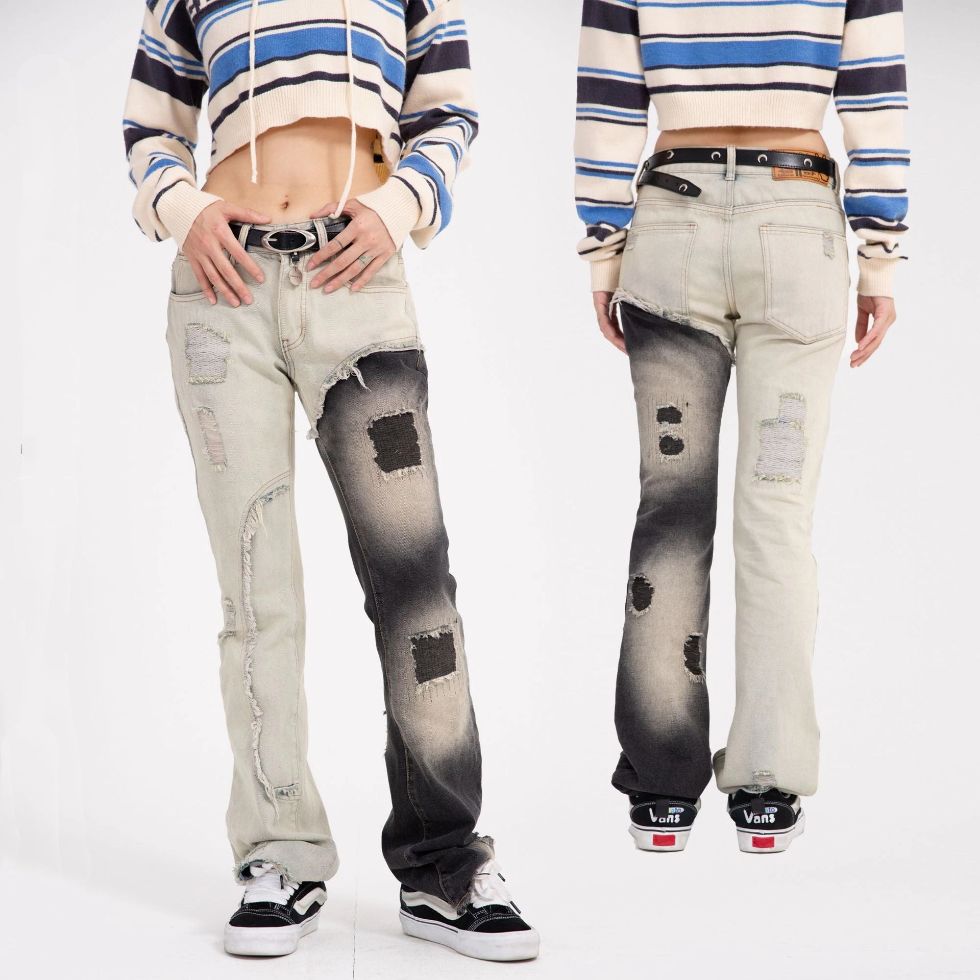 Fashionable Mandarin Duck Patched Jeans Female Relaxed Basics Style Daily