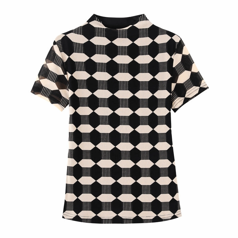 Fashion Mesh Elastic Contrast Fit Top Contemporary Style