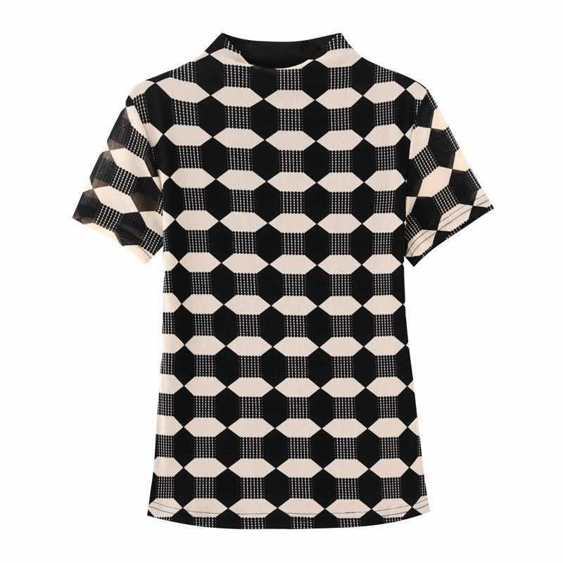 Fashion Mesh Elastic Contrast Fit Top Sustainable Dye Process