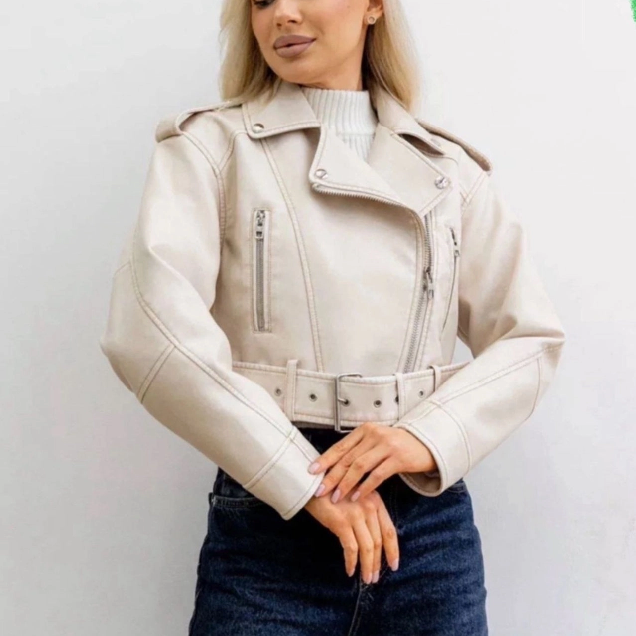 Anti Slip Shoulder Pads Midweight Layer Fashionable Washed Faux Leather Motorcycle PU Zipper Jacket