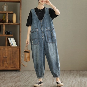 Denim Tank Top Jumpsuit Female Vintage Lover Loose clean look