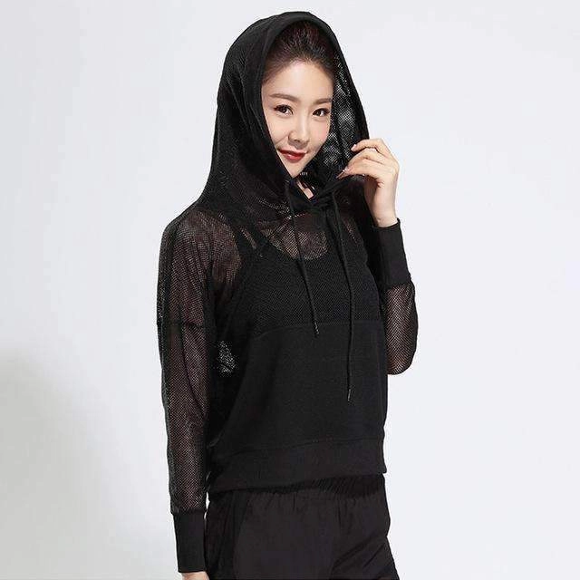 HighVisibility Trim Flexible Articulated Knees Female Mesh Hoodies Yoga Coat Workout Long Sleeved T Shirt Outdoors Running Sport Jacket Yoga Sportswear 2018 New Sportwear