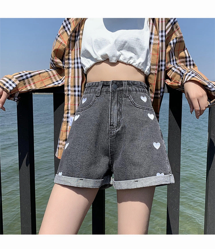 Female With Hearts High Waist Slimming Denim Shorts Active Lifestyle