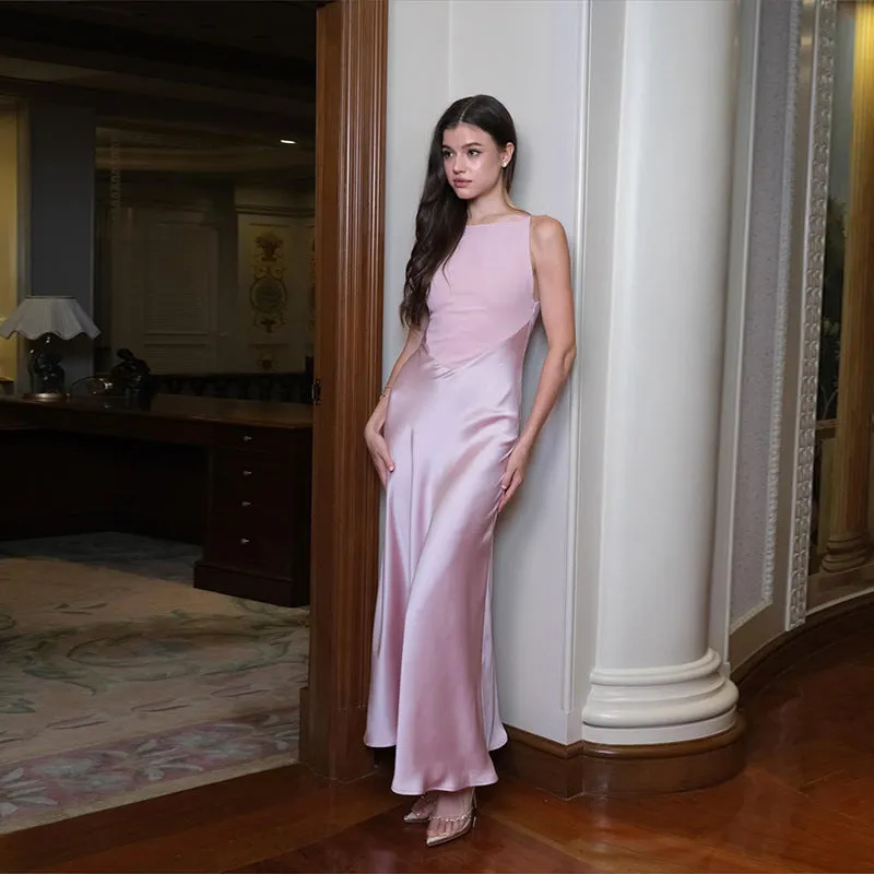 Fashion Women's Satin Sleeveless Dress Empire Waist