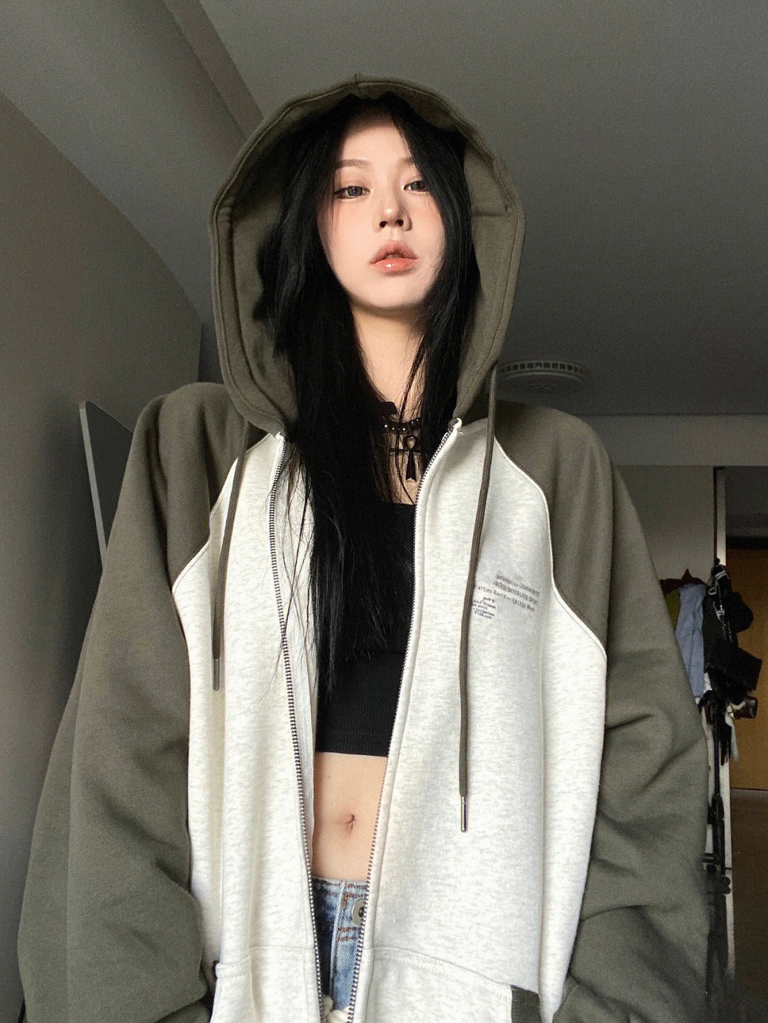 Travel Apparel Designer Look Fish Scale Collar Compression Loose Double Hood Sweater