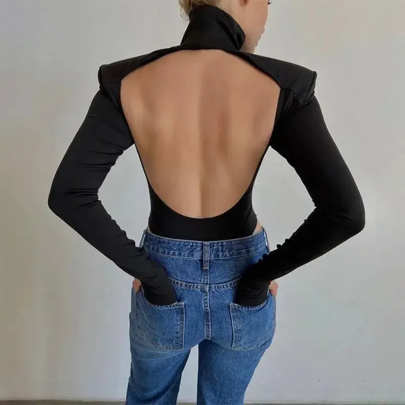 Backless Shoulder Pad Bodysuit AntibacterialFinish