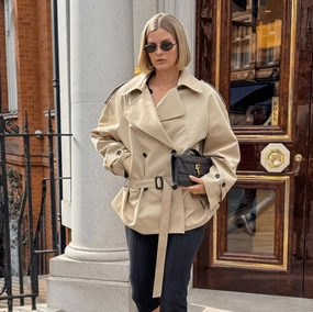 Comfort Fit Cut Crisp Walk Look Women's Long-sleeved Lapel Lace-up Waist-controlled Mid-length Trench Coat