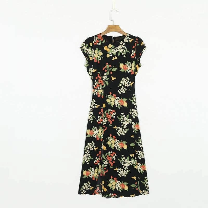 Romantic date dress Simple yet sophisticated gown Summer Casual Flower Printed Round Neck Dress