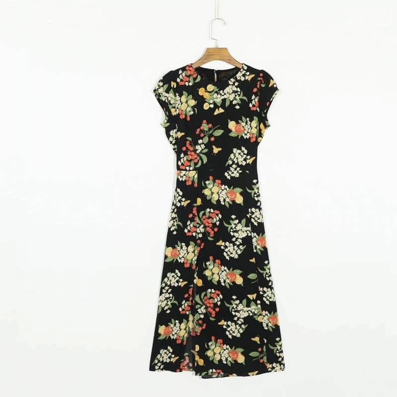 Summer Casual Flower Printed Round Neck Dress Trendy Layer Form Fitting