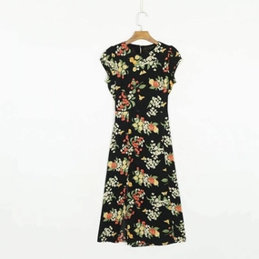 Natural Flow Summer Casual Flower Printed Round Neck Dress