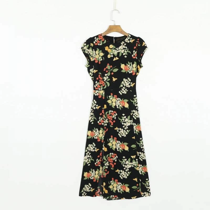 Natural Flow Summer Casual Flower Printed Round Neck Dress