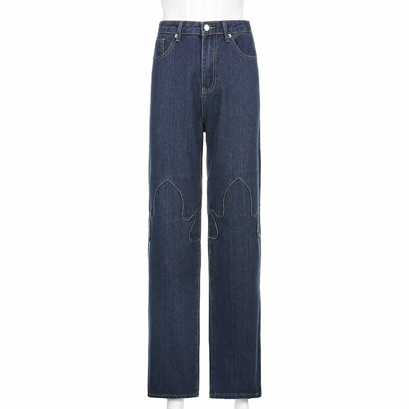 Flame Stitching Contrast High-rise Casual Small Jeans NonIrritatingSeams Tapered Leg Design