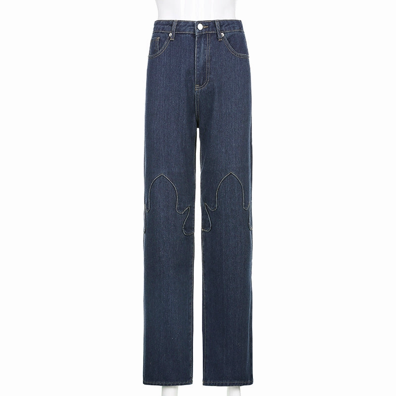 Flame Stitching Contrast High-rise Casual Small Jeans UVProtectiveLayer