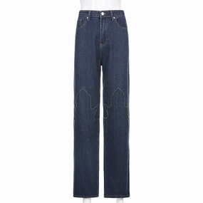 Flame Stitching Contrast High-rise Casual Small Jeans UVProtectiveLayer