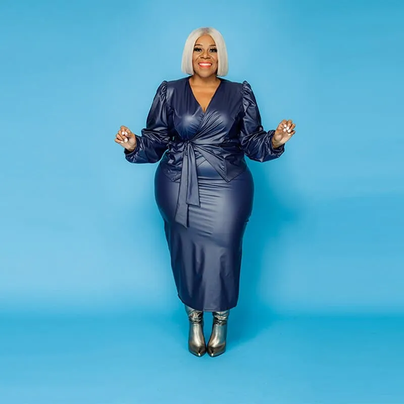 Vibrant Colors Unisex Option Women's Eco-Leather Plus Size Wrap Dress