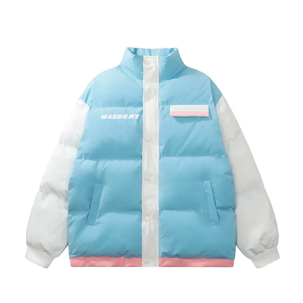 ContouredShoulderFit Contrast Color Thickened Puffer Jacket Cotton-padded Coat Winter Men