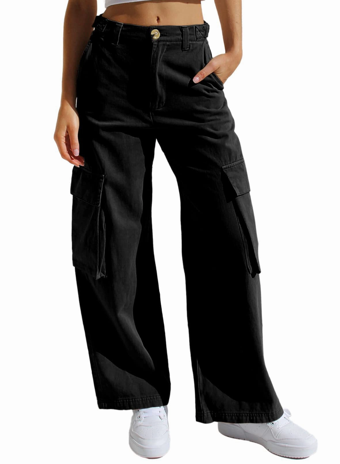 Women's Multi-pocket Workwear Loose Casual Denim Trousers Family Style Elegant