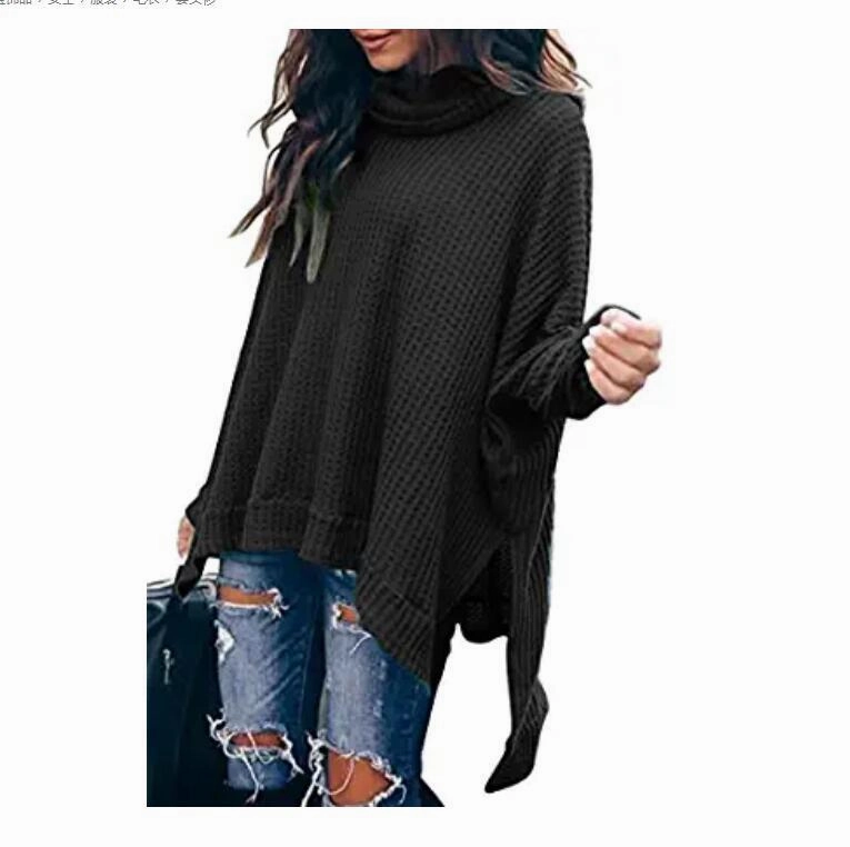 Autumn New Fashion High Collar Long Sleeve Irregular Women's Top Sweater Ventilated Back Panel Anti Static Lining